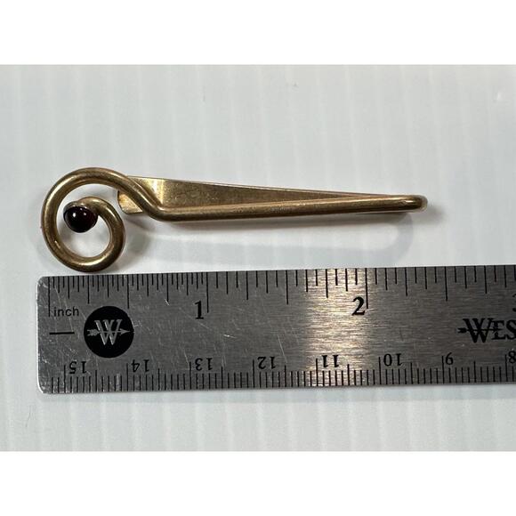 Vintage 80s Krementz Tie Bar Clip USA Gold Plated Red Stone‎ Designer Signed - Picture 5 of 5